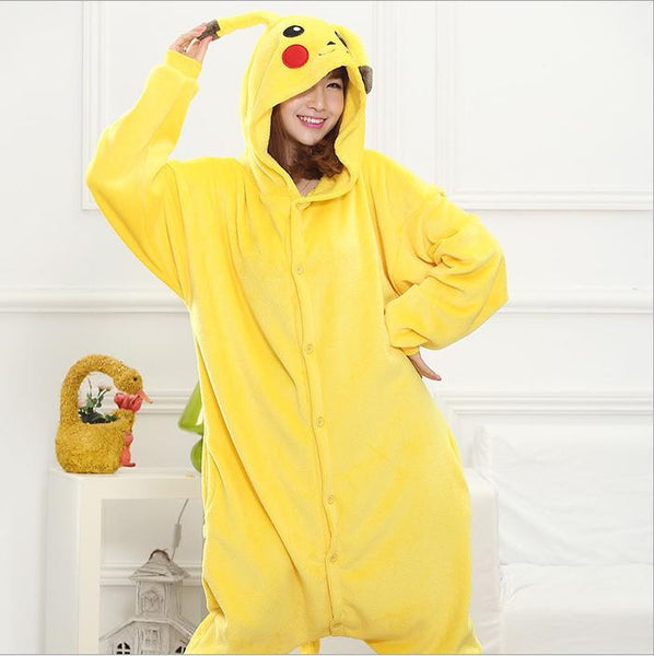 Hot Unisex Adult Flannel Pajamas Cosplay Cute Cartoon Animal Winter Onesies Christmas Halloween Pajama Pyjama Sets Pikachu Panda