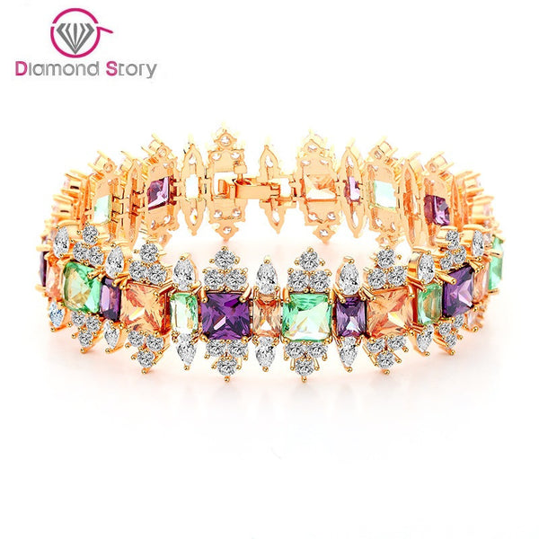 Teemi 2016 New Multi Colors CZ Stone Crystal Bracelets Bangles for Women Gift Champagne Gold Plated Bridal Wedding Party Jewelry