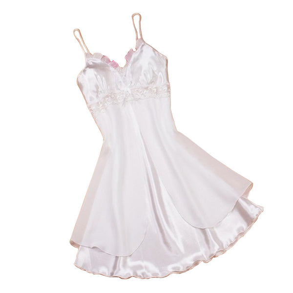 Sexy Women Lace Short Mini Braces Nightdress Smooth Satin Nightgown Pajams Sleepwear