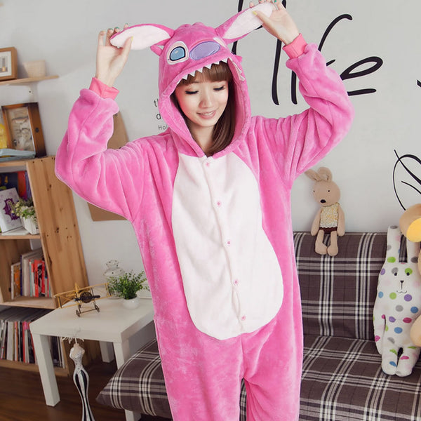 Unisex Autumn and Winter Pajama Sets 2016 Cute Cartoon Sleepwear Women Pajama Flannel Animal Pajama Stitch Panda Unicorn Onesies