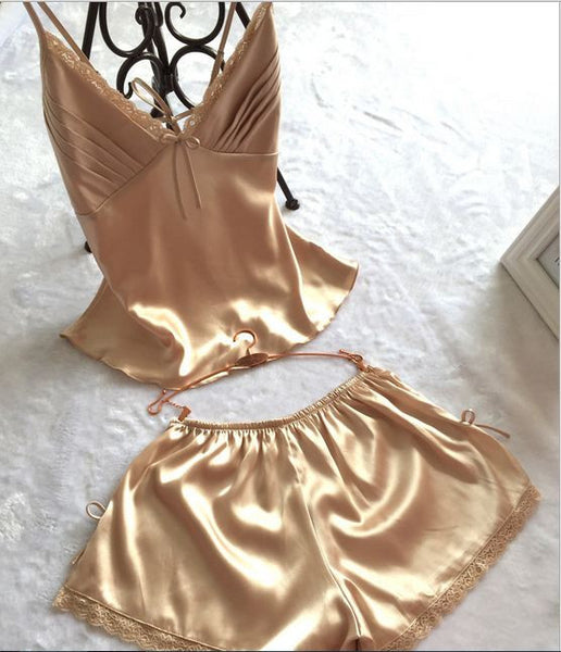 PIJAMA New V-Neck rayon silk women's sleepwear spaghetti strap lace sexy pajama set