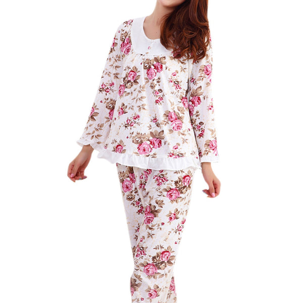 Hot Selling Long Sleeved Lady Pajamas Set Cotton Pyjamas Women Pijama Female Floral Print Sleepwear Homewear Asia/Tag M-3XL