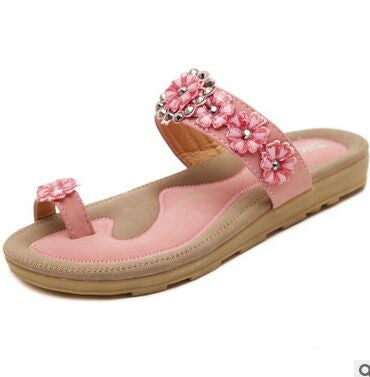 WEISE 2016 New Sweet Bohemian Flower Women Sandals Flat With Shoes Rhinestone Fashion Flip Flops Large Size Casual Shoes 35-41