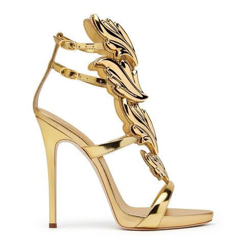 Cruel Summer Release Leaves Metallic Winged Gladiator Women Sandals High Heels Zapatos Mujer Woman Sandalias Women Shoes Pumps