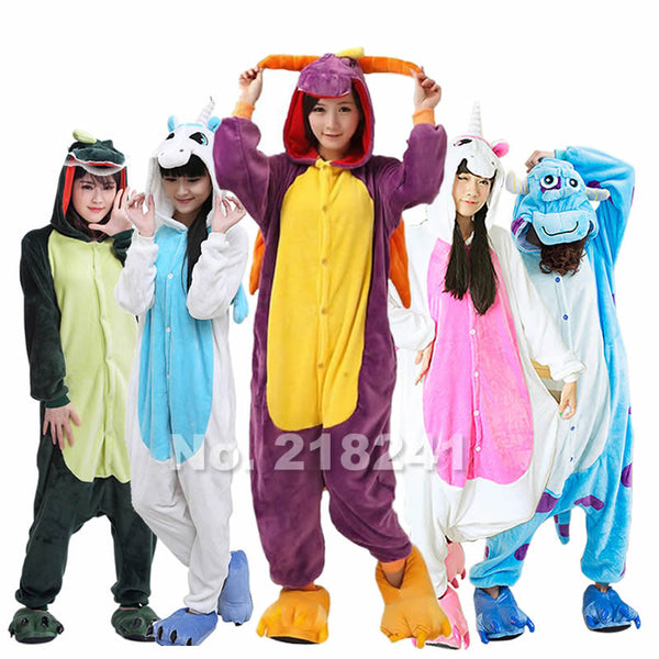 Shineye Panda Unicorn Stitch Giraffe Unisex Adults Flannel Pajamas Sets Cosplay Cartoon Animal Onesies Sleepwear  For Women Men