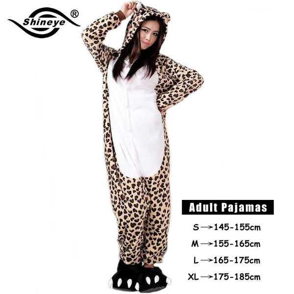 Shineye Panda Unicorn Stitch Giraffe Unisex Adults Flannel Pajamas Sets Cosplay Cartoon Animal Onesies Sleepwear  For Women Men