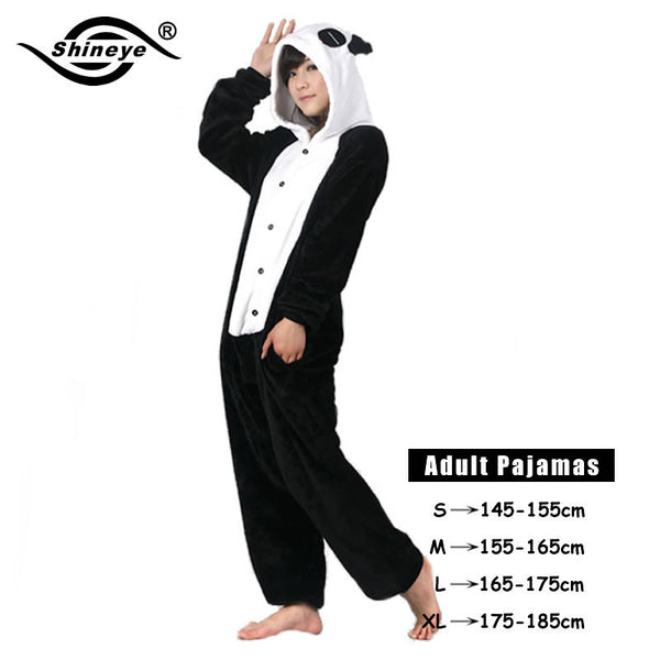 Shineye Panda Unicorn Stitch Giraffe Unisex Adults Flannel Pajamas Sets Cosplay Cartoon Animal Onesies Sleepwear  For Women Men