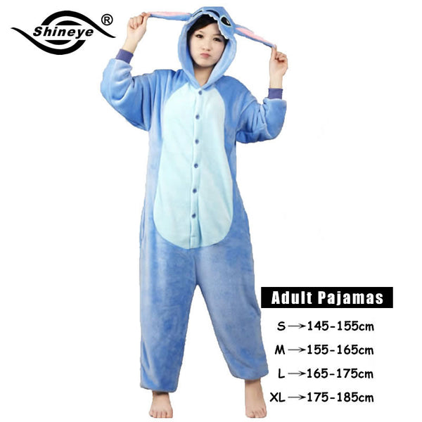 Shineye Panda Unicorn Stitch Giraffe Unisex Adults Flannel Pajamas Sets Cosplay Cartoon Animal Onesies Sleepwear  For Women Men