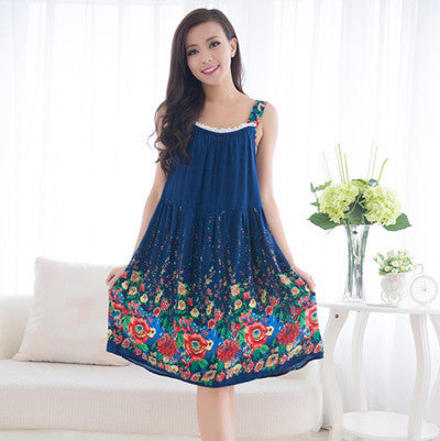 Women Cotton Nightgown Floral Sleep Dress Sleeveless Sleep Shirt Plus Size Night Shirt Sexy Nightwear Casual Home Dress