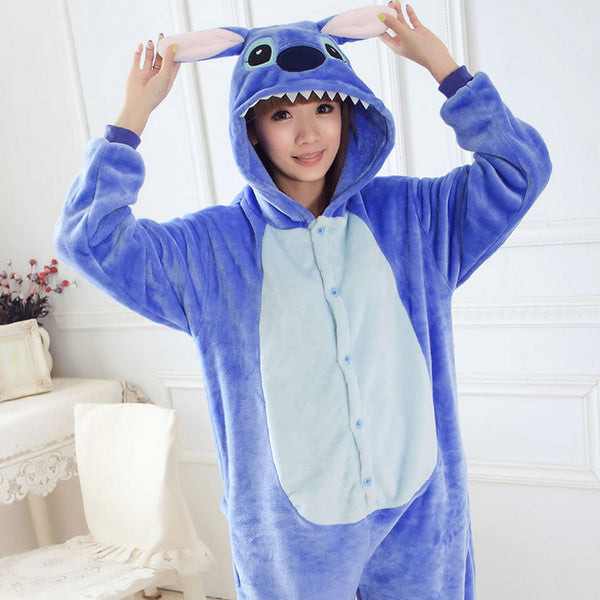 Unisex Autumn and Winter Pajama Sets 2016 Cute Cartoon Sleepwear Women Pajama Flannel Animal Pajama Stitch Panda Unicorn Onesies