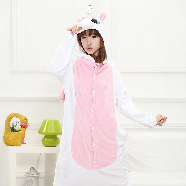 Unisex Autumn and Winter Pajama Sets 2016 Cute Cartoon Sleepwear Women Pajama Flannel Animal Pajama Stitch Panda Unicorn Onesies