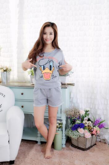 Soprt  Leisure clothes Newest 2016 spring & summer short sleeved women pajamas silk pyjamas lovely 90S sleepwear free shipping