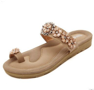WEISE 2016 New Sweet Bohemian Flower Women Sandals Flat With Shoes Rhinestone Fashion Flip Flops Large Size Casual Shoes 35-41