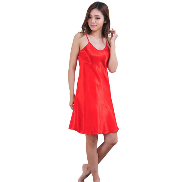 Women's Summer Sexy Lingerie Nightwear Women Silk V-neck Sling Nightgown Spaghetti Straps Homewear Nightdress