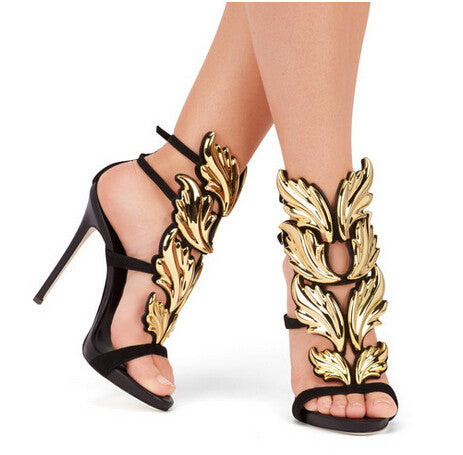 Cruel Summer Release Leaves Metallic Winged Gladiator Women Sandals High Heels Zapatos Mujer Woman Sandalias Women Shoes Pumps