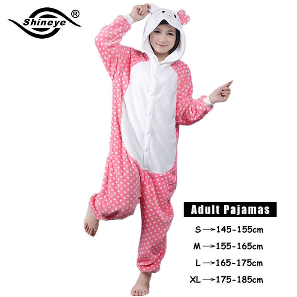 Shineye Panda Unicorn Stitch Giraffe Unisex Adults Flannel Pajamas Sets Cosplay Cartoon Animal Onesies Sleepwear  For Women Men