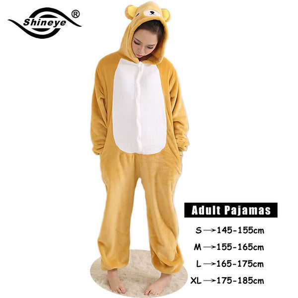 Shineye Panda Unicorn Stitch Giraffe Unisex Adults Flannel Pajamas Sets Cosplay Cartoon Animal Onesies Sleepwear  For Women Men