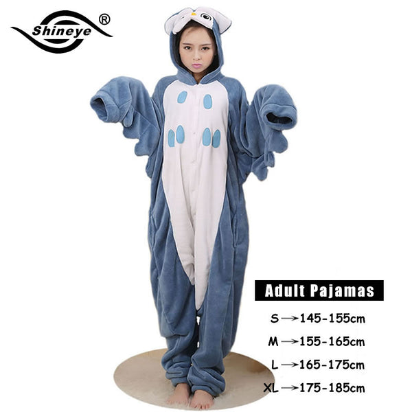 Shineye Panda Unicorn Stitch Giraffe Unisex Adults Flannel Pajamas Sets Cosplay Cartoon Animal Onesies Sleepwear  For Women Men