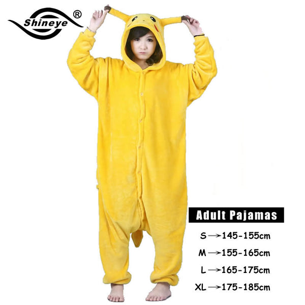 Shineye Panda Unicorn Stitch Giraffe Unisex Adults Flannel Pajamas Sets Cosplay Cartoon Animal Onesies Sleepwear  For Women Men