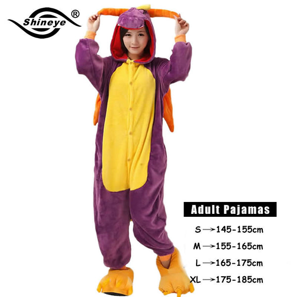 Shineye Panda Unicorn Stitch Giraffe Unisex Adults Flannel Pajamas Sets Cosplay Cartoon Animal Onesies Sleepwear  For Women Men