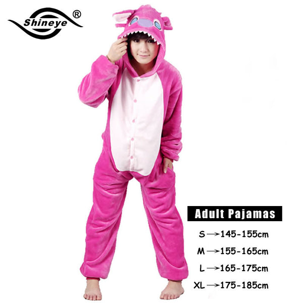 Shineye Panda Unicorn Stitch Giraffe Unisex Adults Flannel Pajamas Sets Cosplay Cartoon Animal Onesies Sleepwear  For Women Men