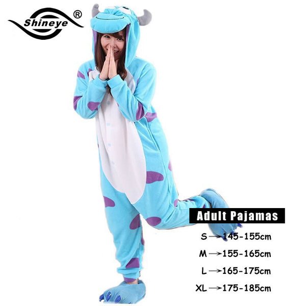 Shineye Panda Unicorn Stitch Giraffe Unisex Adults Flannel Pajamas Sets Cosplay Cartoon Animal Onesies Sleepwear  For Women Men