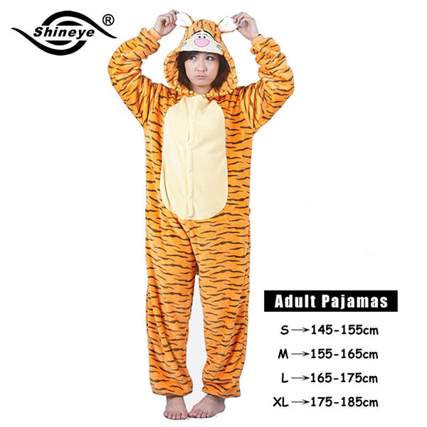 Shineye Panda Unicorn Stitch Giraffe Unisex Adults Flannel Pajamas Sets Cosplay Cartoon Animal Onesies Sleepwear  For Women Men