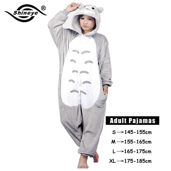 Shineye Panda Unicorn Stitch Giraffe Unisex Adults Flannel Pajamas Sets Cosplay Cartoon Animal Onesies Sleepwear  For Women Men