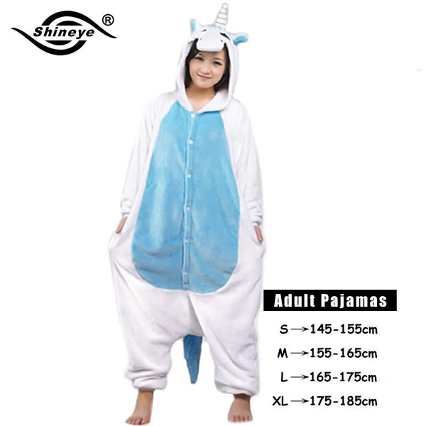 Shineye Panda Unicorn Stitch Giraffe Unisex Adults Flannel Pajamas Sets Cosplay Cartoon Animal Onesies Sleepwear  For Women Men