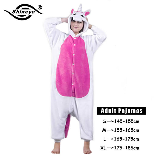 Shineye Panda Unicorn Stitch Giraffe Unisex Adults Flannel Pajamas Sets Cosplay Cartoon Animal Onesies Sleepwear  For Women Men