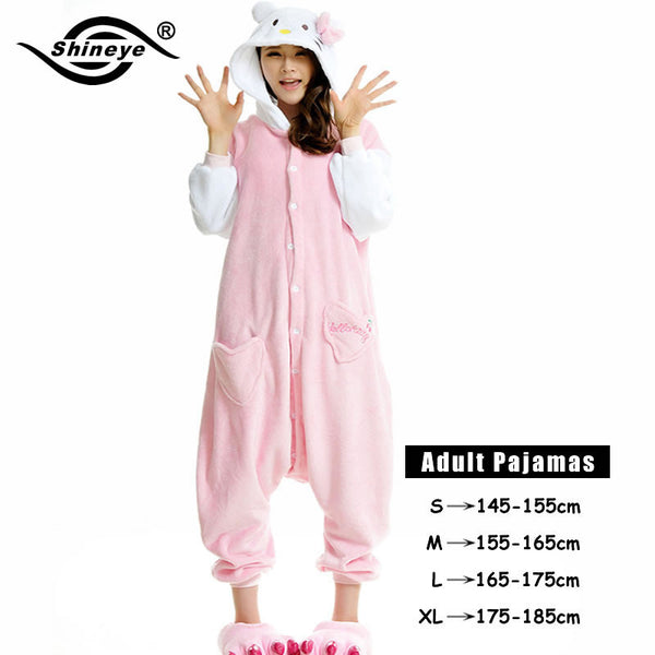 Shineye Panda Unicorn Stitch Giraffe Unisex Adults Flannel Pajamas Sets Cosplay Cartoon Animal Onesies Sleepwear  For Women Men