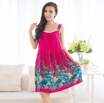 Women Cotton Nightgown Floral Sleep Dress Sleeveless Sleep Shirt Plus Size Night Shirt Sexy Nightwear Casual Home Dress