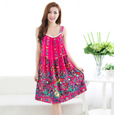 Women Cotton Nightgown Floral Sleep Dress Sleeveless Sleep Shirt Plus Size Night Shirt Sexy Nightwear Casual Home Dress