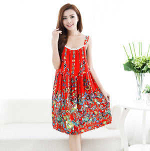 Women Cotton Nightgown Floral Sleep Dress Sleeveless Sleep Shirt Plus Size Night Shirt Sexy Nightwear Casual Home Dress