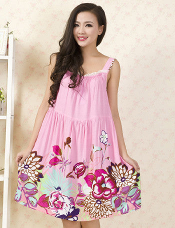 Women Cotton Nightgown Floral Sleep Dress Sleeveless Sleep Shirt Plus Size Night Shirt Sexy Nightwear Casual Home Dress