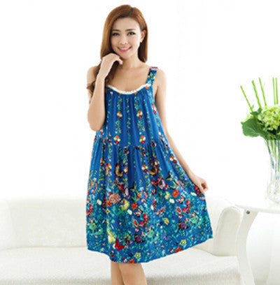 Women Cotton Nightgown Floral Sleep Dress Sleeveless Sleep Shirt Plus Size Night Shirt Sexy Nightwear Casual Home Dress