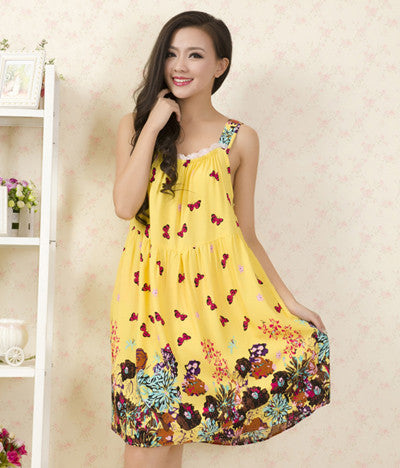 Women Cotton Nightgown Floral Sleep Dress Sleeveless Sleep Shirt Plus Size Night Shirt Sexy Nightwear Casual Home Dress