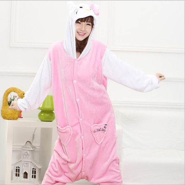 Hot Unisex Adult Flannel Pajamas Cosplay Cute Cartoon Animal Winter Onesies Christmas Halloween Pajama Pyjama Sets Pikachu Panda