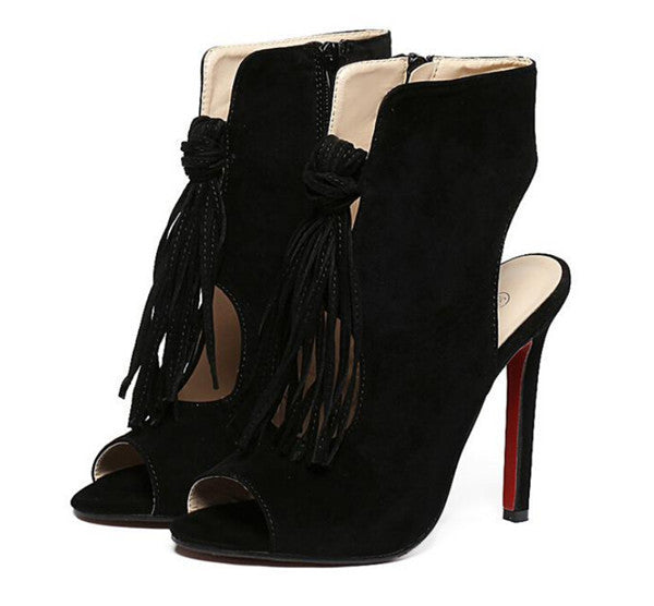 Shoes Women's Sandals 2016 European Summer Tassel ladies Shoes high heels Sandalias Mujer Open Toe Large Size 40 Black/Brown