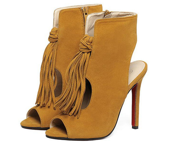 Shoes Women's Sandals 2016 European Summer Tassel ladies Shoes high heels Sandalias Mujer Open Toe Large Size 40 Black/Brown