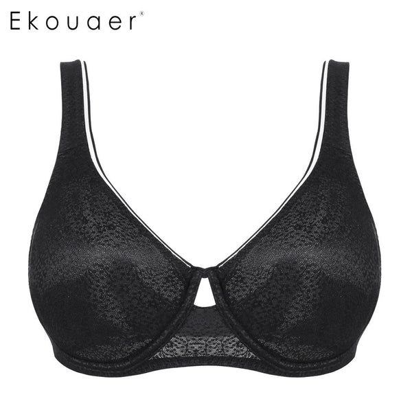 Ekouaer Brand Lace Bra Women's Unlined Brassiere Simple Crop Top Sexy Intimate Underwear Bra Black White 36 38 40 42 B/C/D/DD