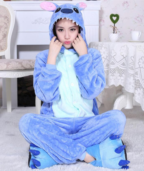 Unisex Adult Flannel Pajamas Adults Cosplay Cartoon Cute Animal Onesies Pyjama Sets Sleepwear Pikachu/Stitch/Unicorn/Tiger/Panda