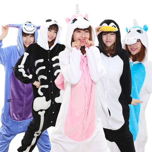 Unicorn Unisex Flannel Hooded Pajamas Adults Cosplay Cartoon Cute Animal Onesies Kigurumis Sleepwear Hoodies