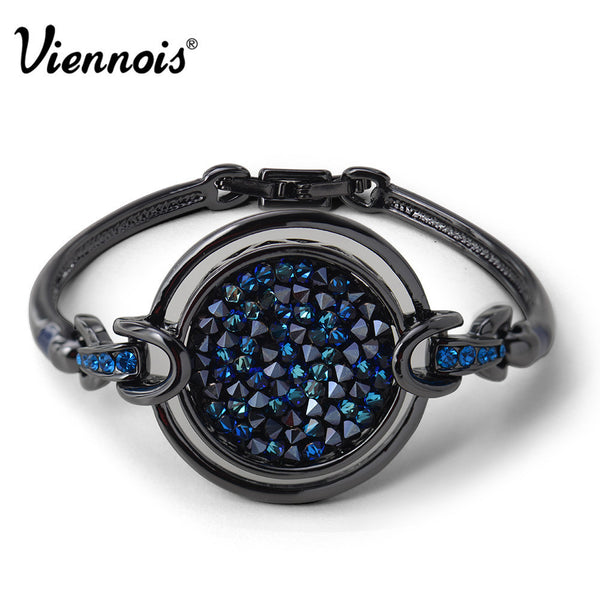 Hot Sale Viennois Vintage Trendy Gun Plated Bracelets Circle Round Blue Crystal Bracelet & Bangles For Women New