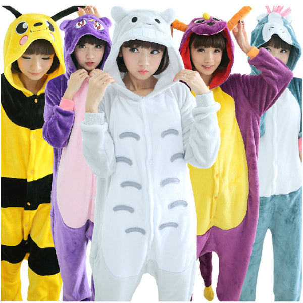 Cheap Adult Flannel Blue Pink Stitch Pig Kitty Cat Tiger Giraffe Unicorn Kigurumis Animal Pajamas Costume Onesies Unicorn Racoon