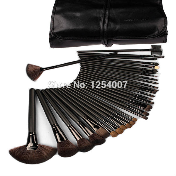 Professional 32 PCS Cosmetic Facial Make up Brush Kit Wool Makeup Brushes Tools Set with Black Leather Case