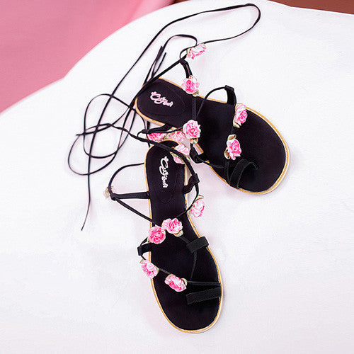 Pompom Flower Gladiator Women Sandals 2016 Fashion Lace Up Cross Strap Sexy Shoes Women Sandalias Mujer Sandale Femme XWF0690-5