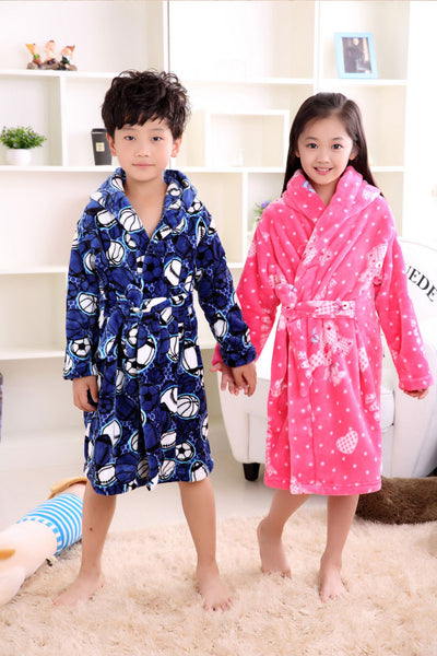 Autumn Winter Flannel Nightgown Children'S Pajamas Thick Coral Boys And Girls Children Baby Bathrobe Home Wear Kimono Soft Warm