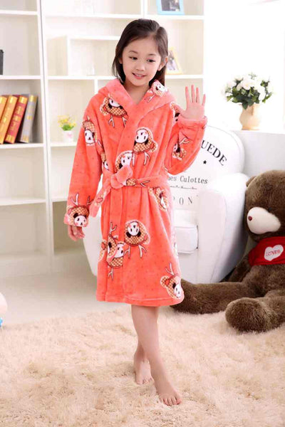 Autumn Winter Flannel Nightgown Children'S Pajamas Thick Coral Boys And Girls Children Baby Bathrobe Home Wear Kimono Soft Warm