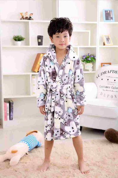 Autumn Winter Flannel Nightgown Children'S Pajamas Thick Coral Boys And Girls Children Baby Bathrobe Home Wear Kimono Soft Warm